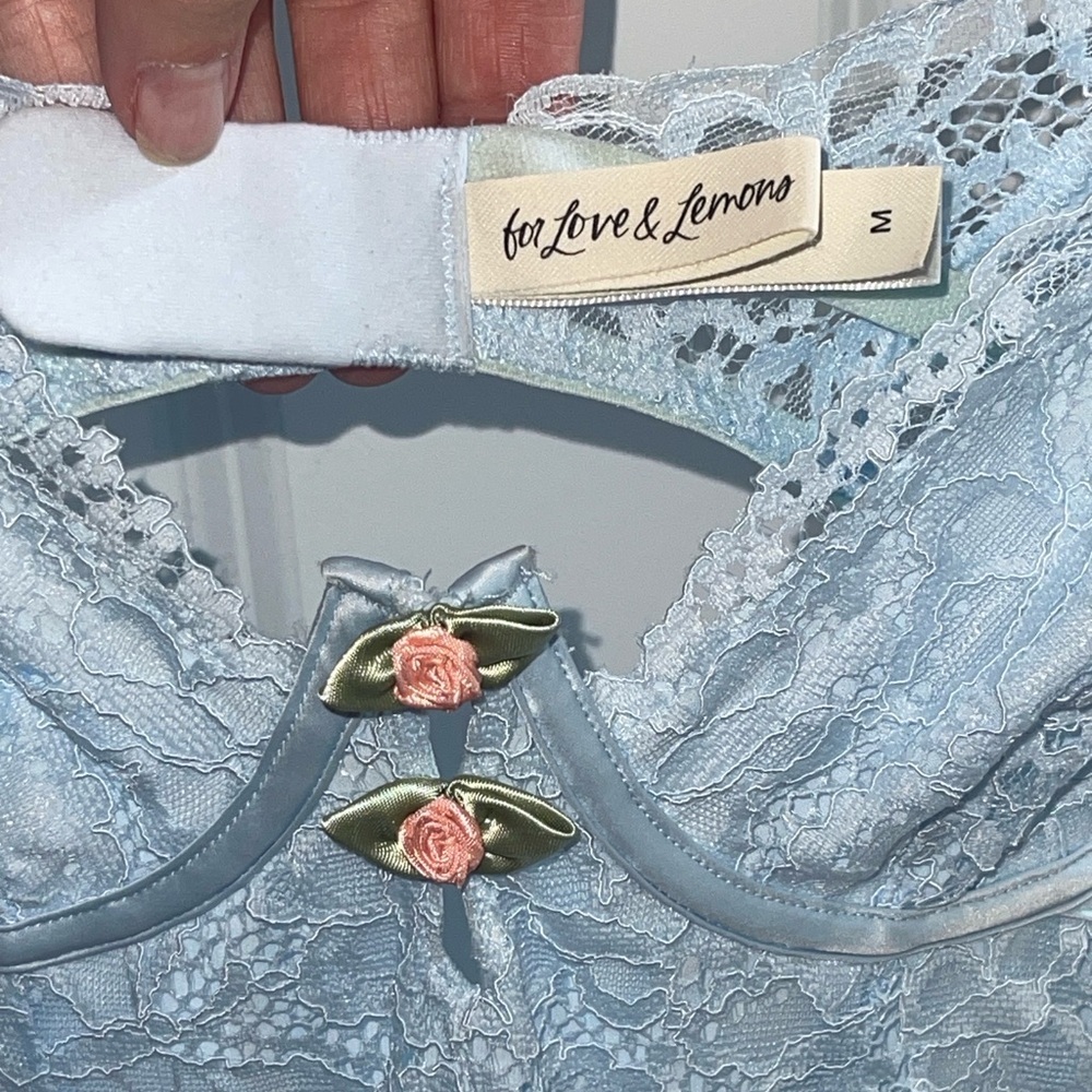 FOR LOVE & LEMONS Creamsicle Lace Slip Dress 27985 Light Baby Blue Flower Medium - Picture 6 of 9